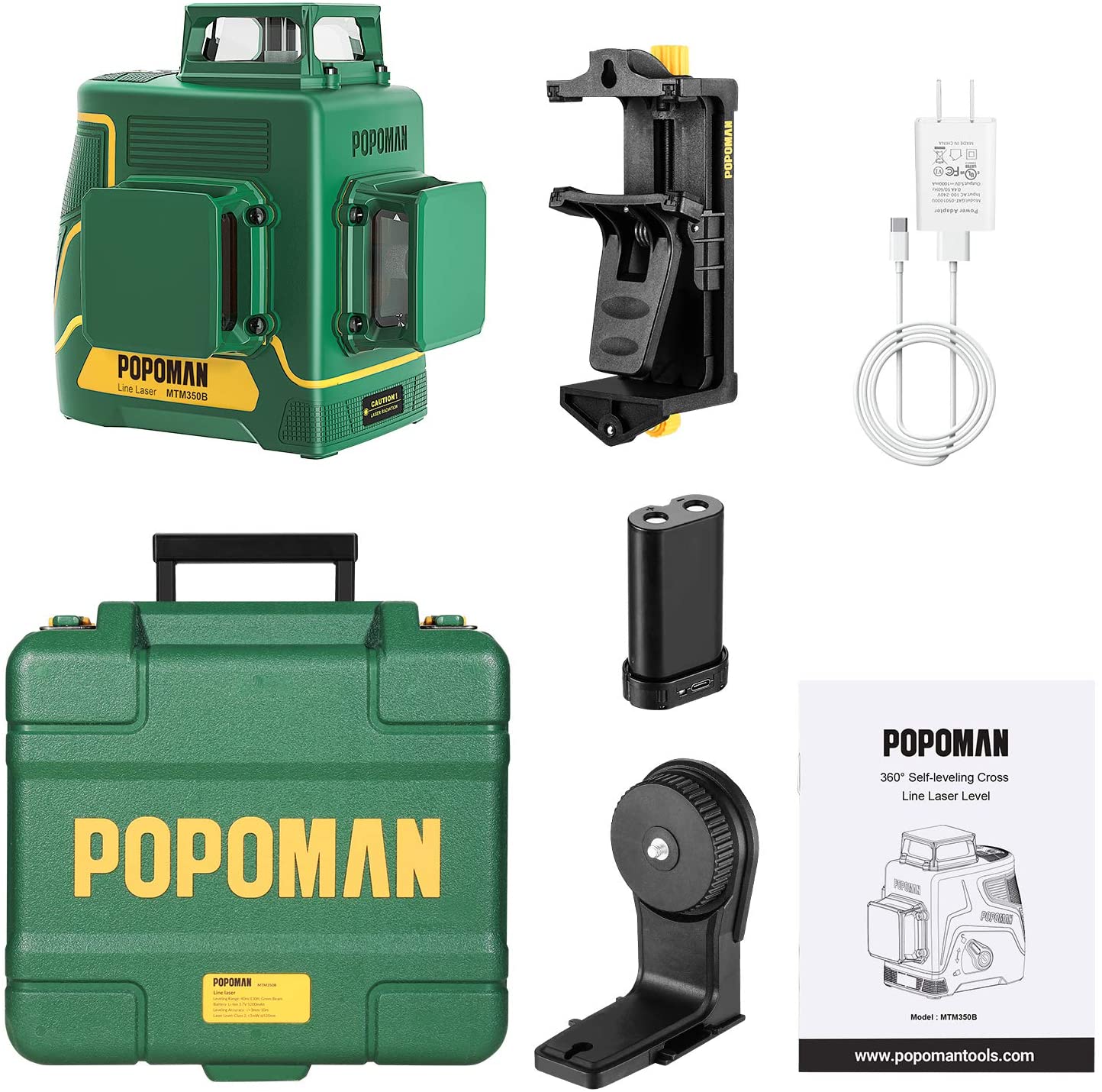POPOMAN Laser Level Rechargeable, Green line laser, Three Modes with 2 –  TECCPO
